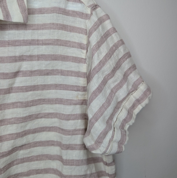 100% Linen Rachel Zoe Women's Medium Striped Purple Beige Button Down Top - Picture 5 of 7